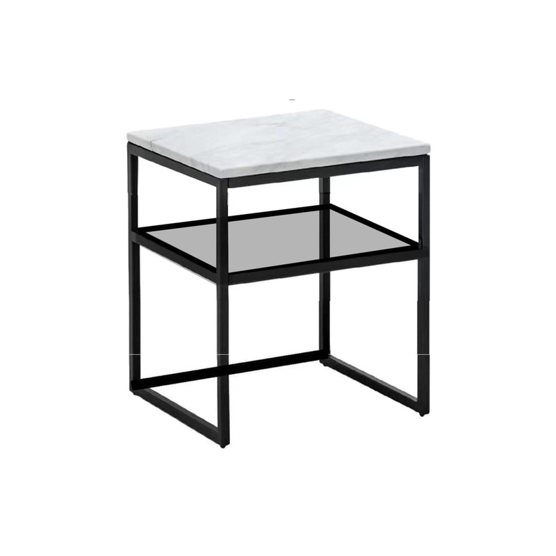 Leonardo Marble Open Shelf Bedside Nighstand Side Table W/ Metal Frame - White/Black