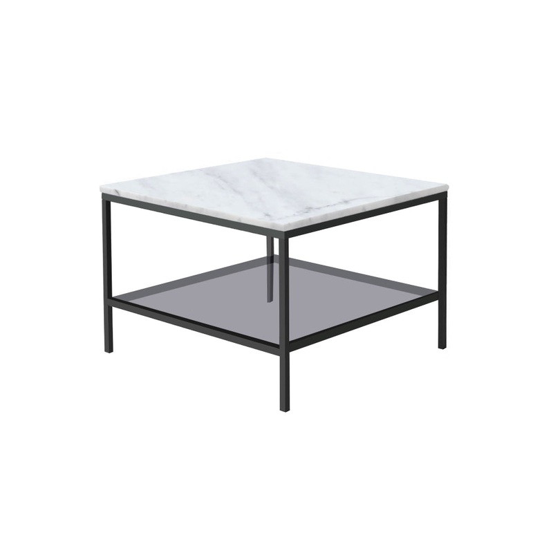 Leonardo Marble Open Shelf Rectangular Coffee Table Metal Frame - White/Black