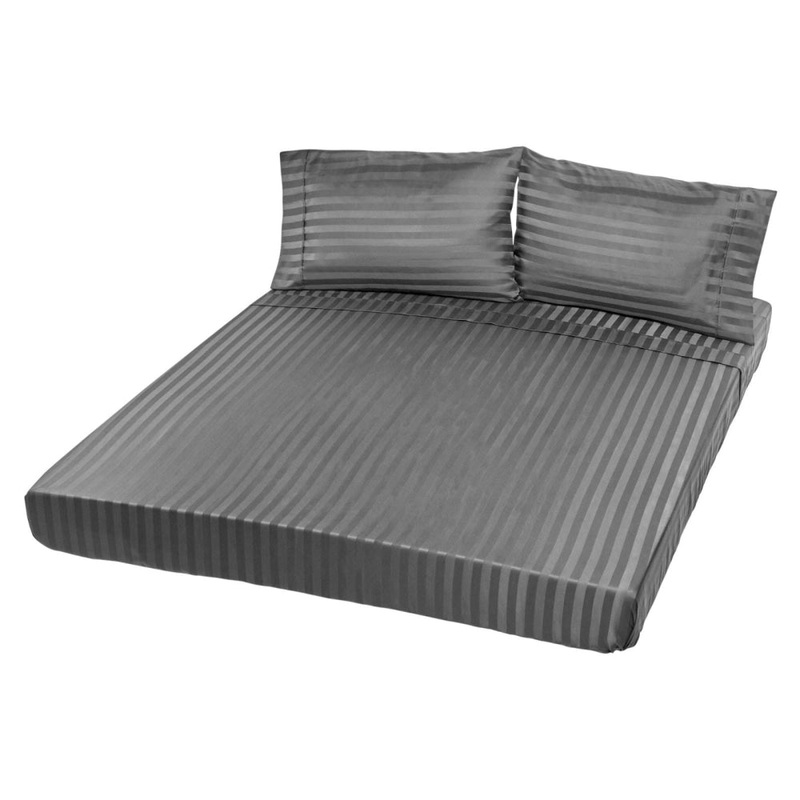 Royal Comfort 1200 Thread count Damask Stripe Cotton Blend sheet sets Queen Charcoal Grey
