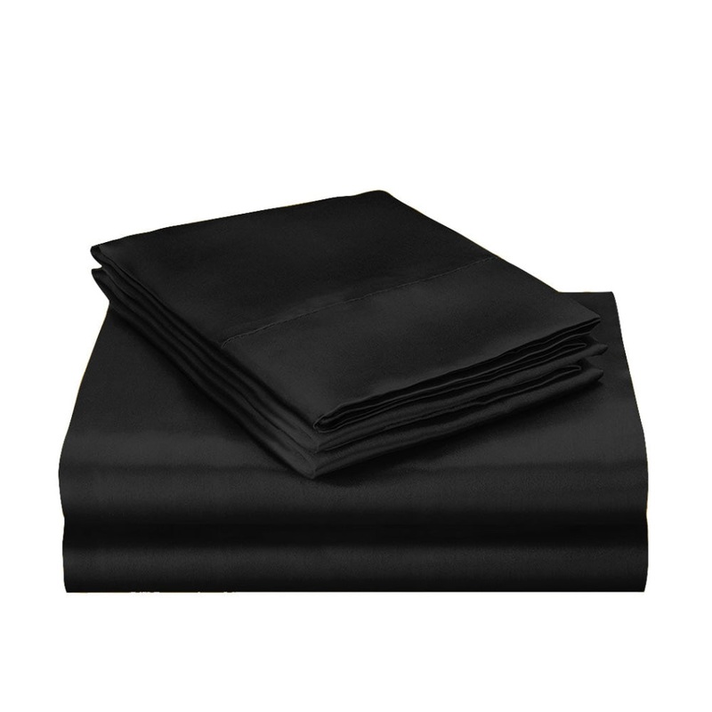 DreamZ Silky Satin Quilt Cover Set Bedspread Pillowcases Summer King Single Black