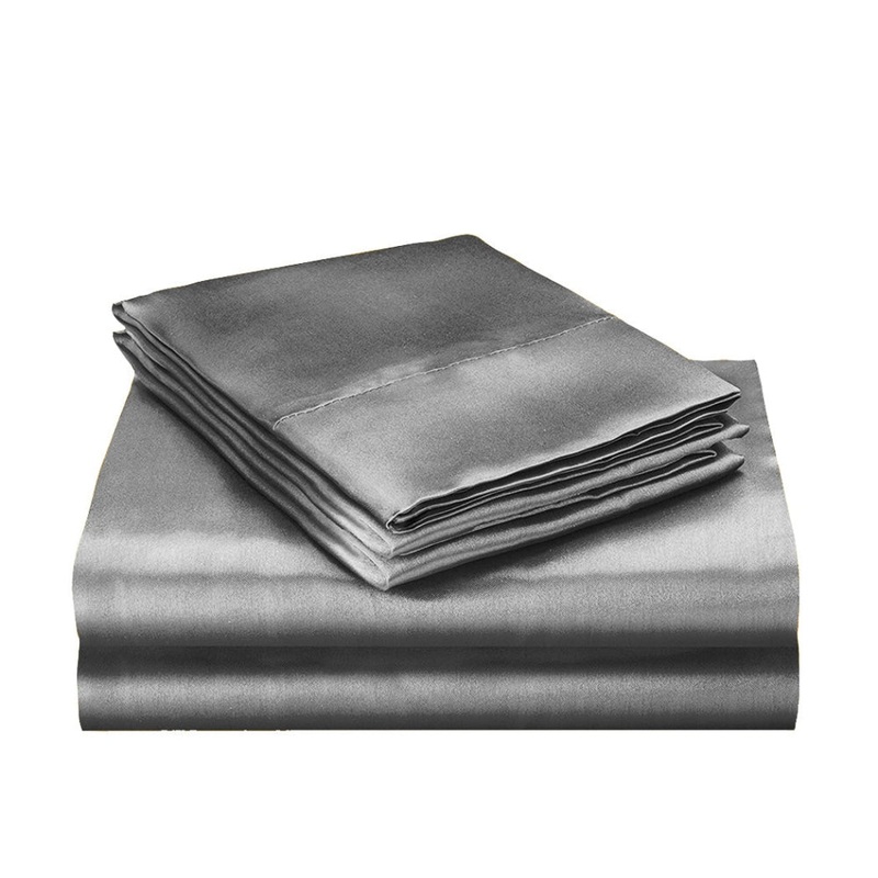 DreamZ Silky Satin Quilt Cover Set Bedspread Pillowcases Summer Super King Grey