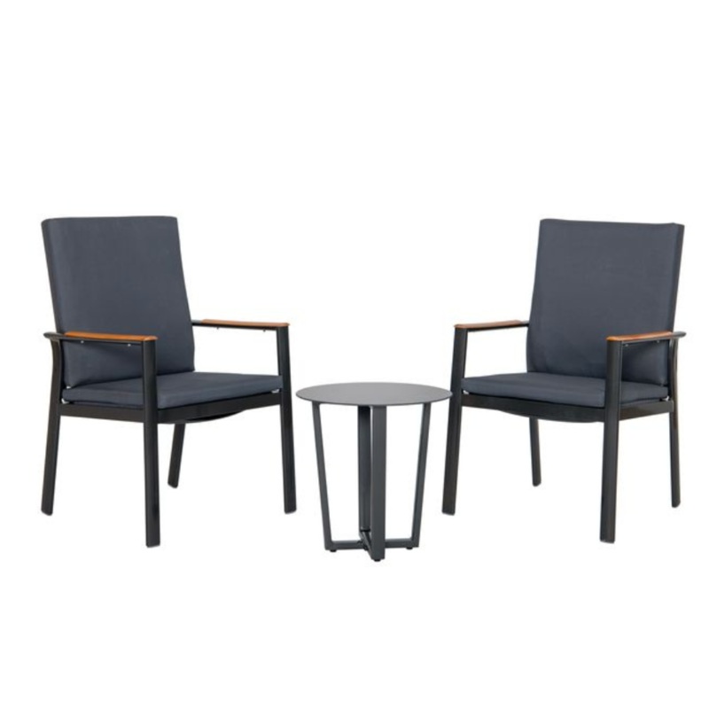 3-Pieces Outdoor Setting Two Chairs & Side Table Set Dark Grey