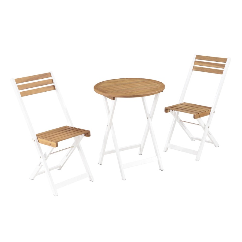 3PC Outdoor Elegance Premium Bistro 2 Chairs 1 Table Set Natural/White