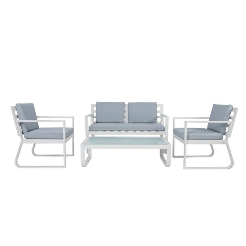 4-Pieces Fabric Seat Aluminum Weather Resistant Outdoor Lounge Setting White/Grey