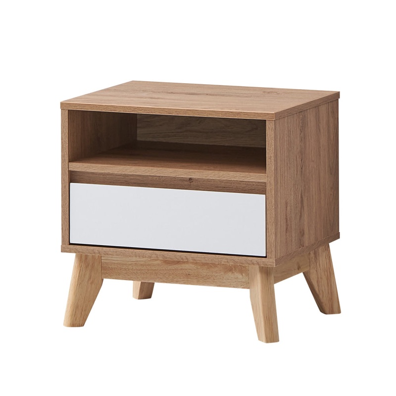 Audrey Wooden Nightstand Bedside Table W/ 1-Drawer Oak/White