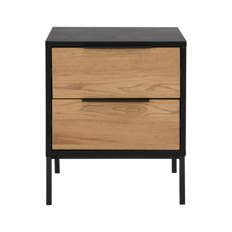 Barbara Modern Scandinavian Nightstand Bedside Table W/ 2 Drawers - Black/Oak