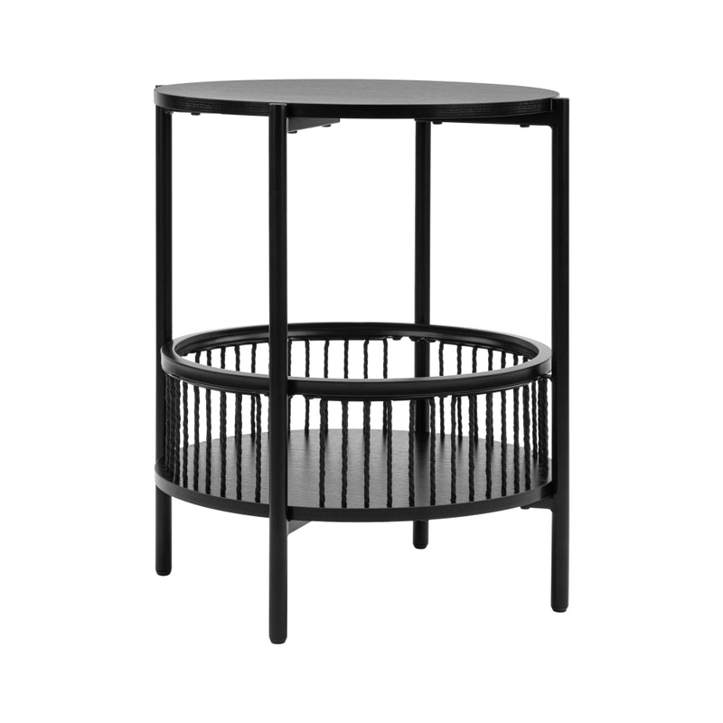 Connel Round Wooden End Lamp Side Table W/ Shelf Black