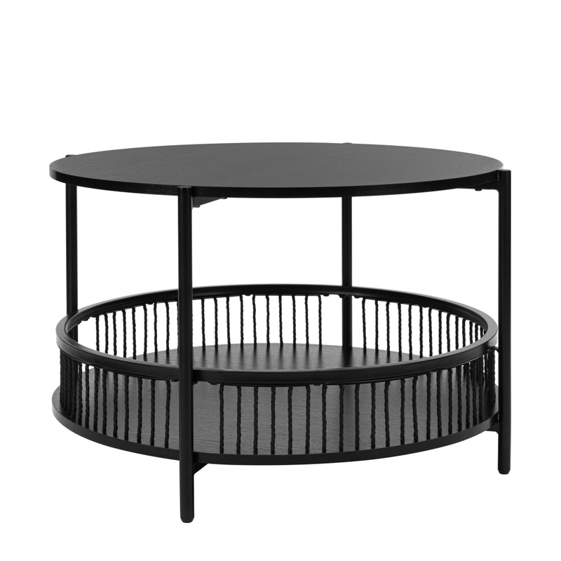 Connell Round Wooden Coffee Table W/ Shelf Black