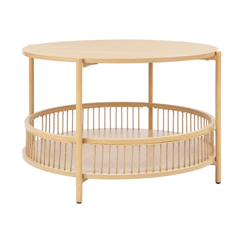 Connell Round Wooden Coffee Table W/ Shelf Oak