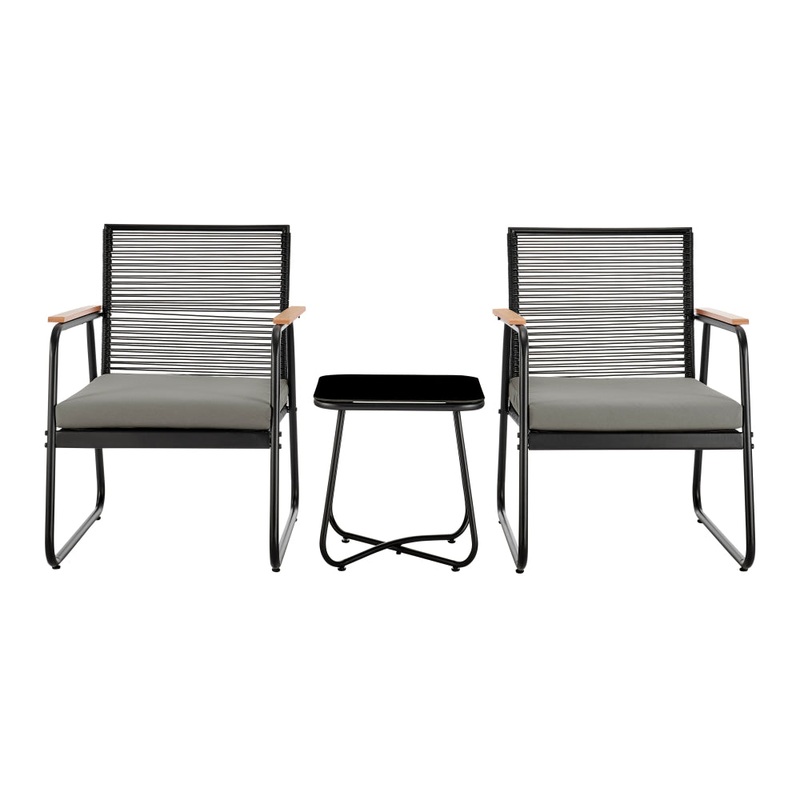 Cus 3Pc Outdoor Chairs & Side Table Setting Black