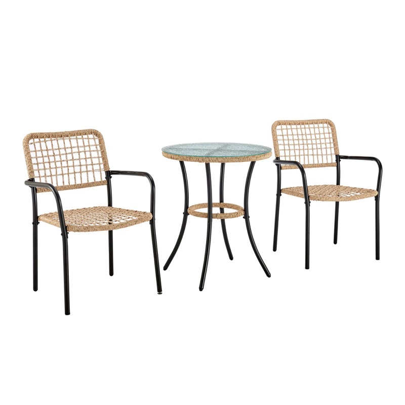 Eman Outdoor 3-Pcs Chairs and Table Wicker PE Rattan Setting