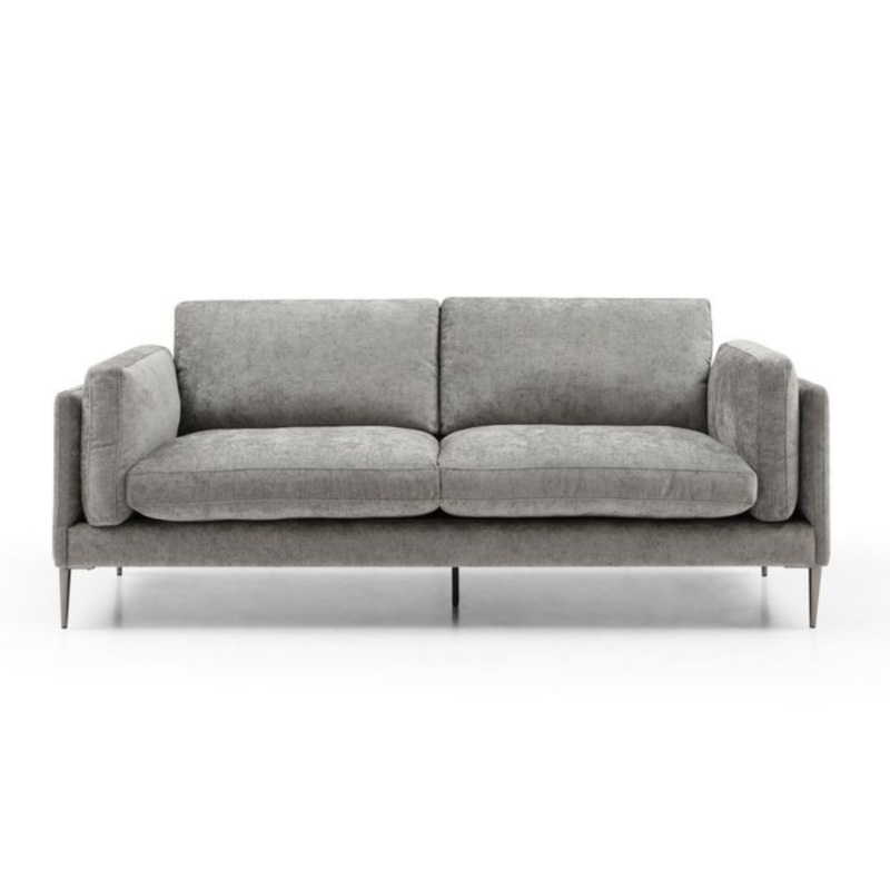 Fabric 3-Seater Sofa Lounge Couch Padded Cushion Metal Legs Grey