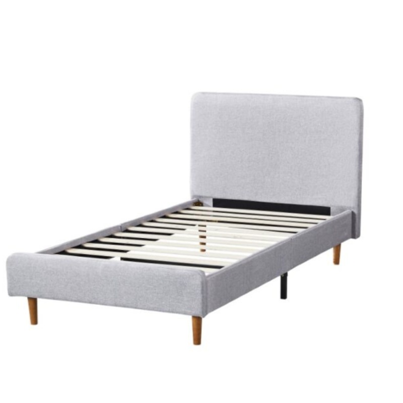 Fabric Bed Frame With Bed Head Single Size Solid Wood Legs Light Grey
