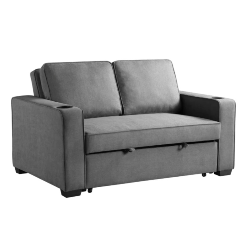 Fabric Modern 2-Seater Lounge Couch Pull-Out Sofa Bed Dark Grey