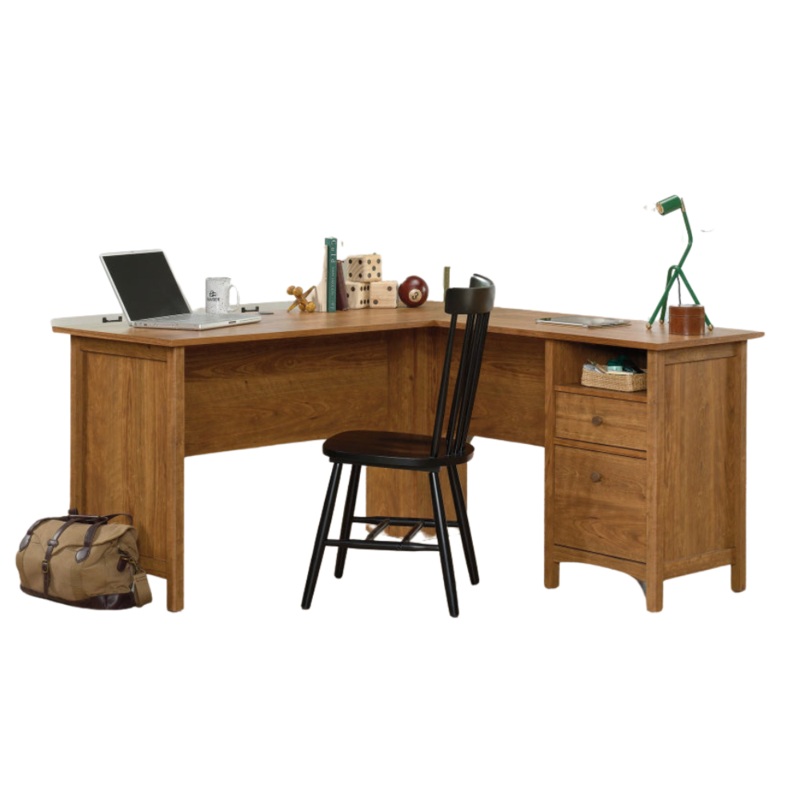 Gami Executive Wooden L-Shaped Home Office Computer Working Desk  Prarie Cherry