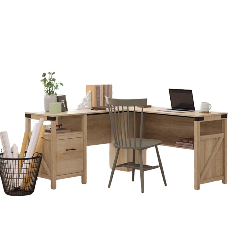 Gram Wooden L-Shaped Home Office Computer Working Desk Orchard Oak