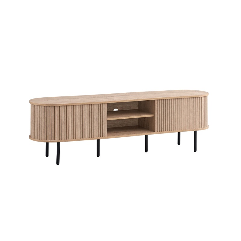 Jain Wooden Lowline Entertainment Unit TV Stand W/ 2-Doors Oak