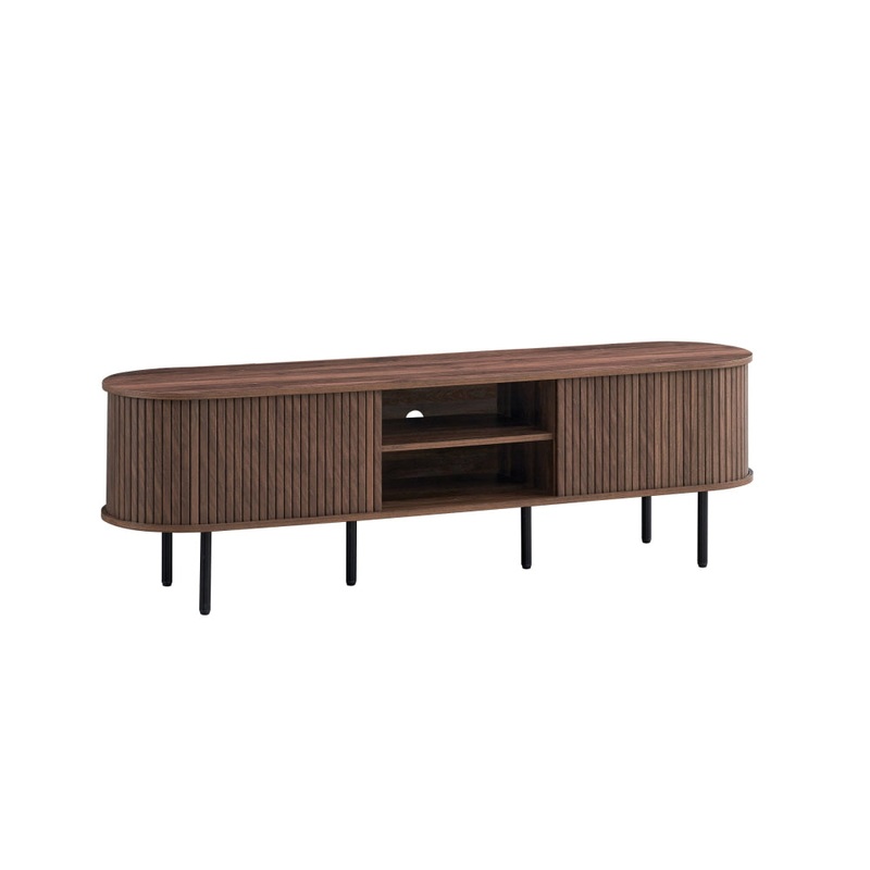 Jain Wooden Lowline Entertainment Unit TV Stand W/ 2-Doors Walnut