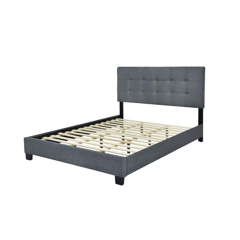 Linen Fabric Bed Frame Double Size Button Bed Head Dark Grey
