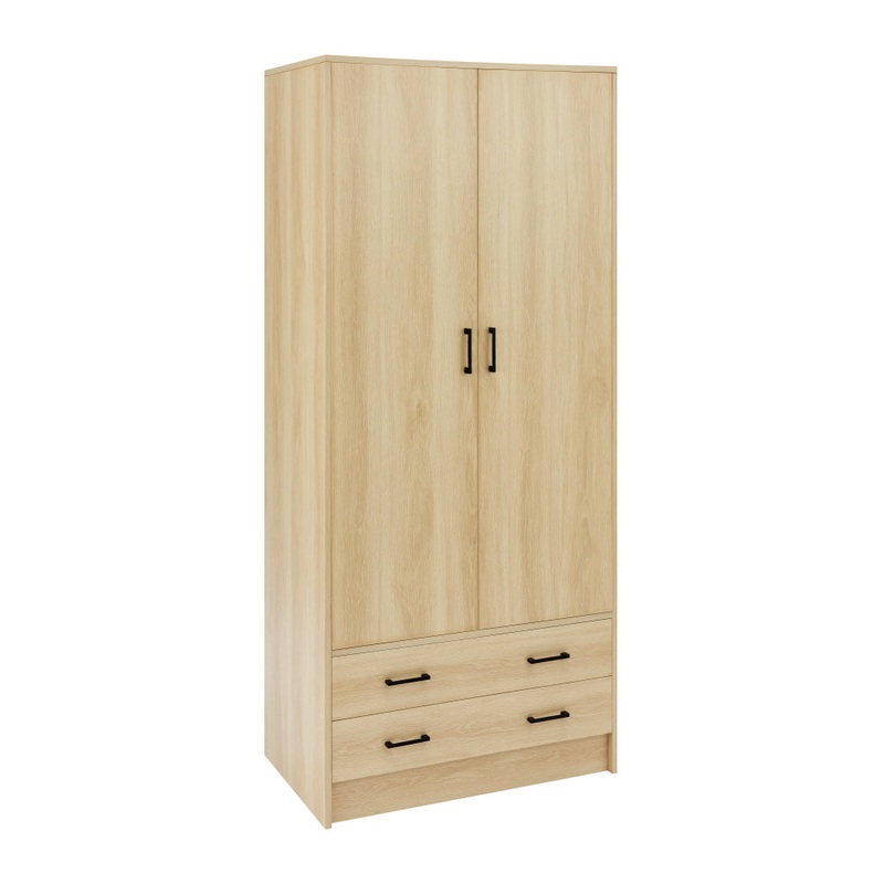 Marcus Wooden Wardrobe Clothes Rack Organizer Storage 2-Doors Oak