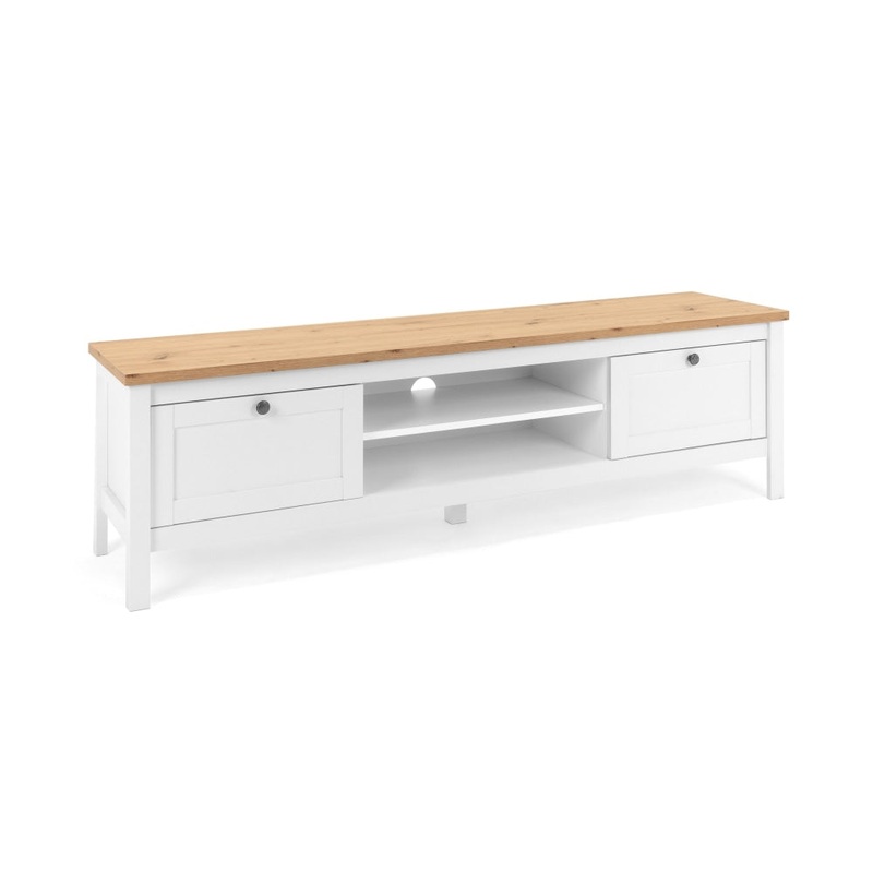 Mark Lowline Wooden Entertainment Unit TV Stand 160cm W/ 2-Drawers - White/Oak