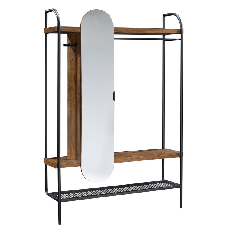 Metal Wooden Country Industrial Hanging Wardrobe Clothes Coat Rack Vintage Oak