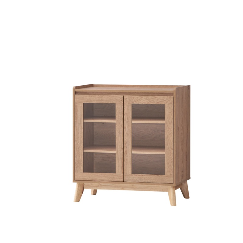 Minere Low Cupboard Display Storage Cabinet 2-Doors Oak