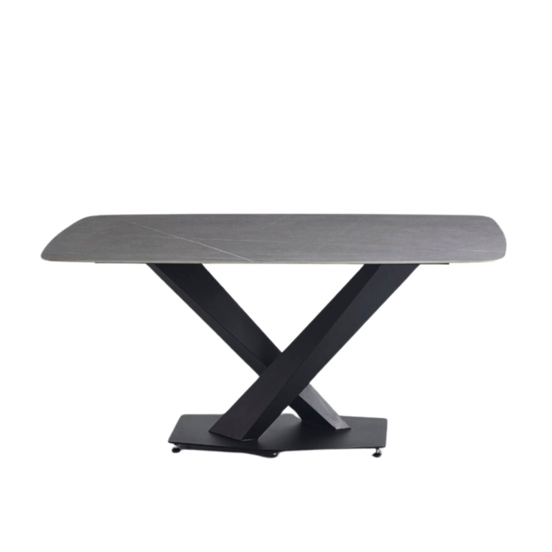 Modern Dining Table Wooden Rectangular Faux Marble Kitchen Metal Legs Black