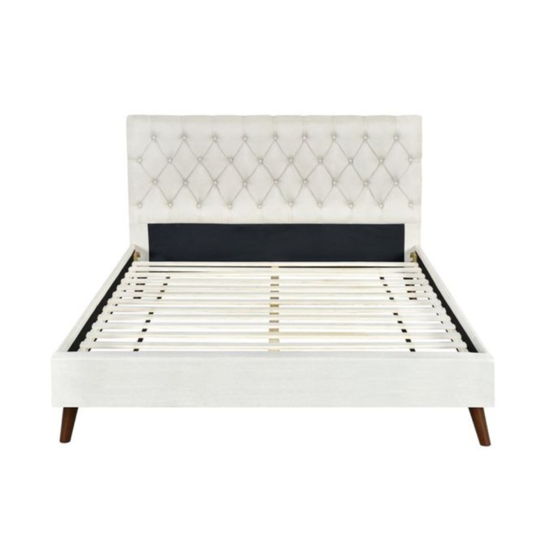 Modern Fabric Bed Frame King Single Size Wooden Legs W/ Bed Head - Cream