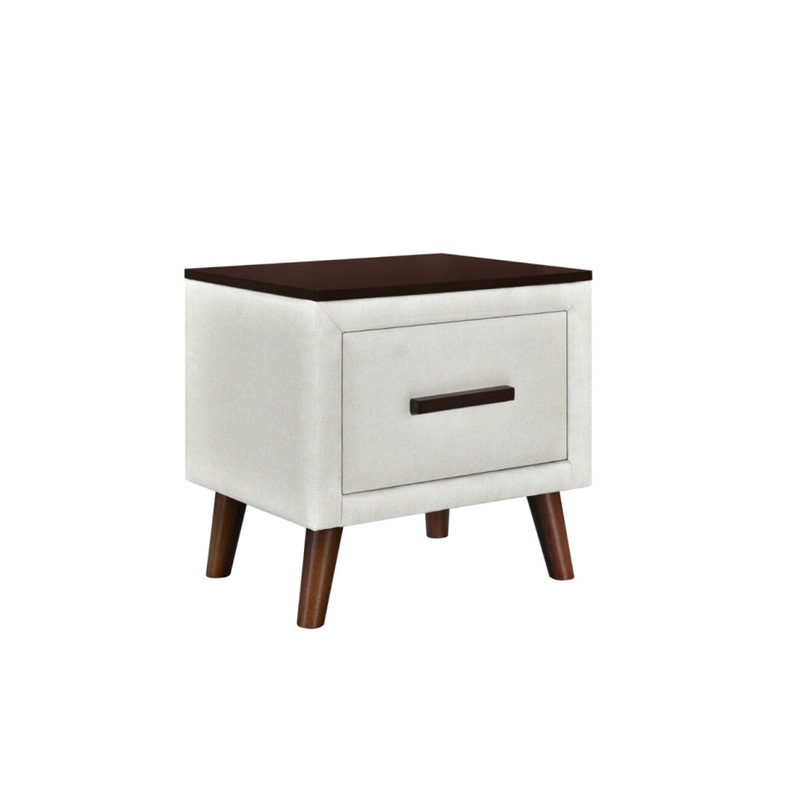 Modern Fabric Nightstand Bedside Table W/ 1-Drawer Wooden Legs - Cream
