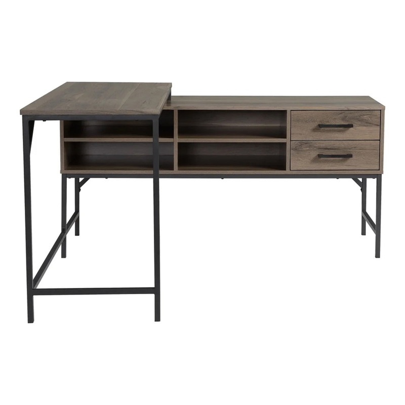 Natu Wooden L-Shape Home Office Working Computer Desk 1.4m Brown