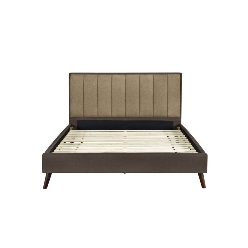 Oshi Standard Soft Fabric Bed Frame Queen Size Density Foam Brown
