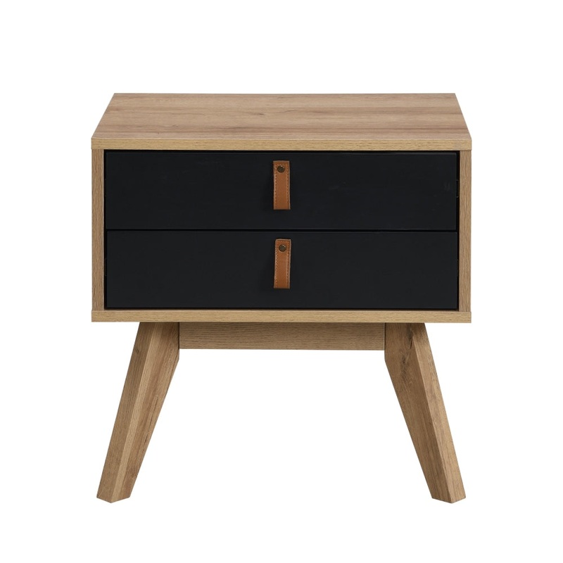 Pam Modern Scandinavian Nightstand Bedside Table W/ 2 Drawers - Oak/Black