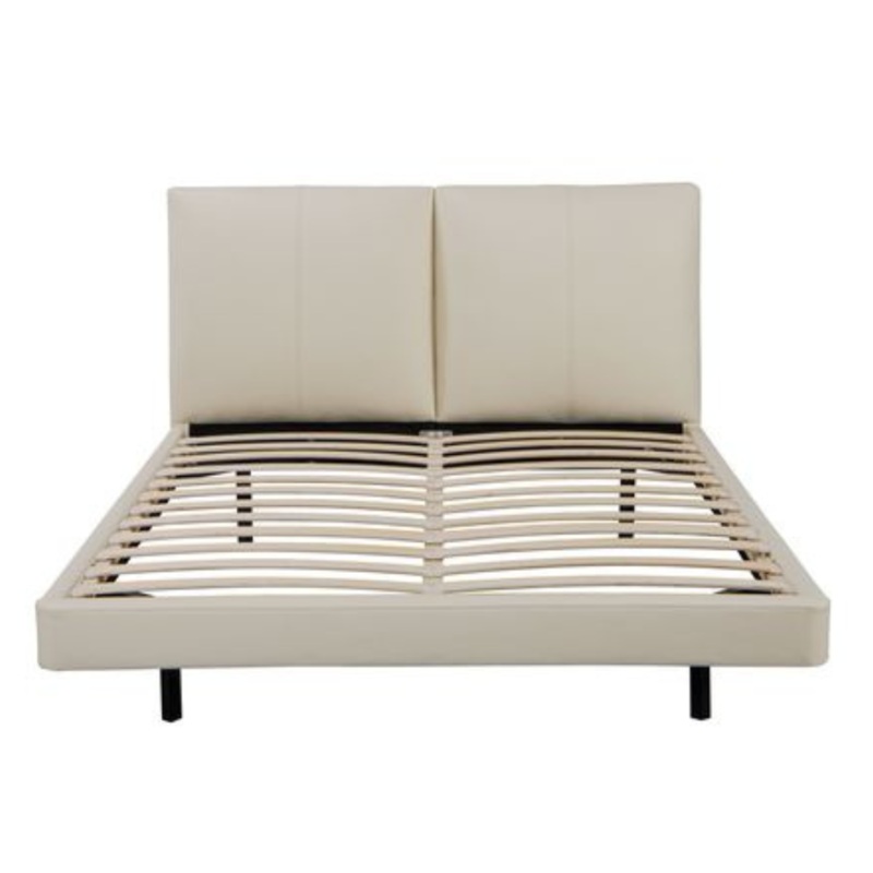 PU Leatherette Floating Bed Frame With LED Light Queen Size Beige