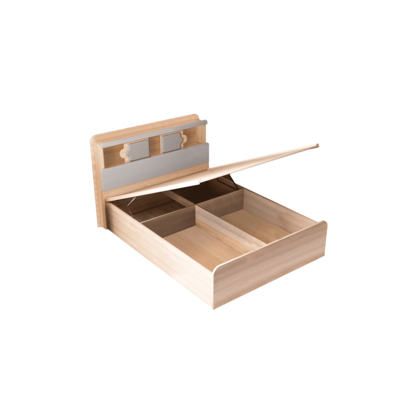 Scandinavian Wooden Bed Frame Built-In LED Gas Lift Double Size Oak