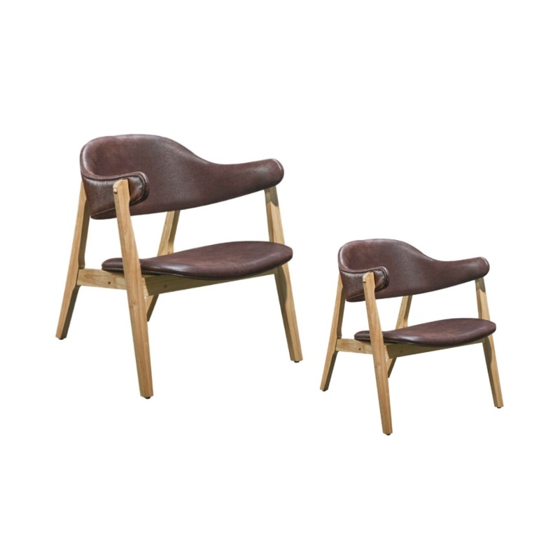 Set Of 2 Faux Leather Accent Lounge Relaxing Arm Chair Natural Oak