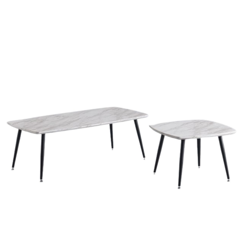 Set Of 2 Nesting Coffee Table Faux Marble Black/White