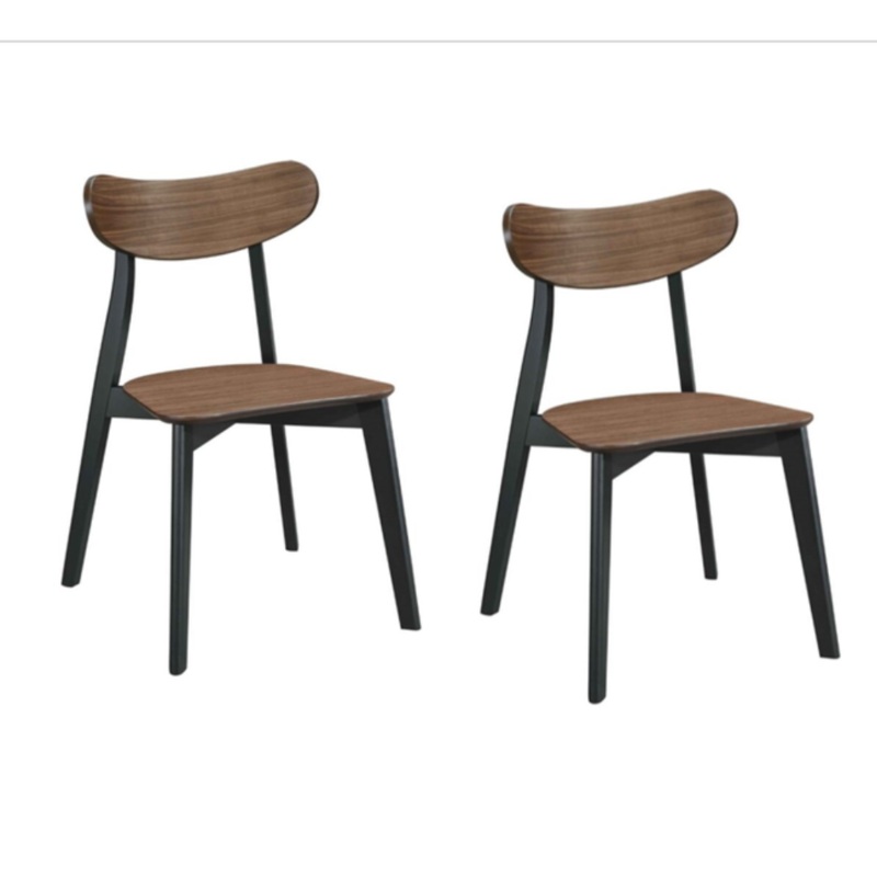 Set Of 2 Solid Rubber Wood Veneer Seat Kitchen Dining Side Chair Walnut