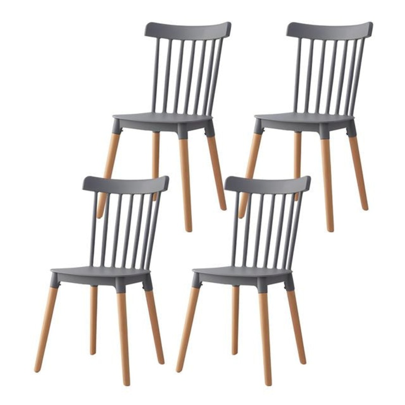 Set Of 4 Wooden Timber Scandinavian Kitchen Dining Side Chair Grey