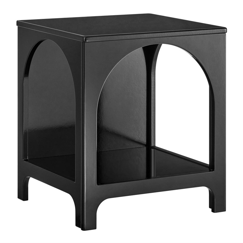 Wilkins Arched Cube End Lamp Side Table Open Shelf Black