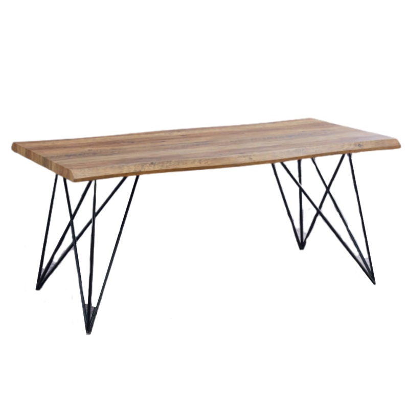 Wooden Rectangular Kitchen Dining Table 180cm Metal Legs Natural/Black