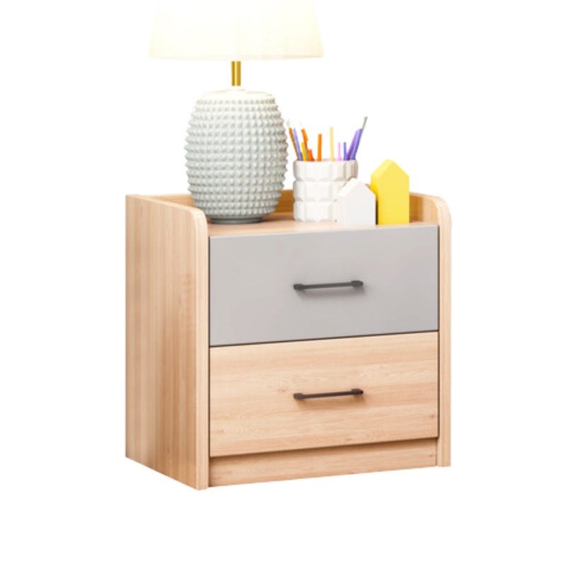 Wooden Timber Nightstand Bedside Table W/ 2-Drawers Natural/Grey