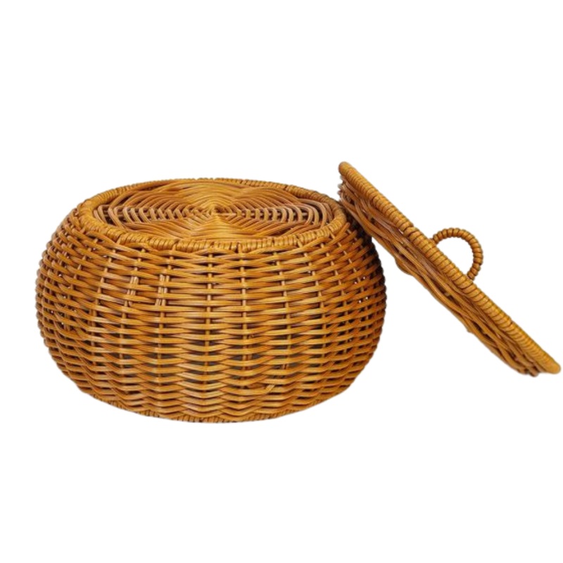 Woven PP Rattan Metal Frame Storage Basket Organizer Decoration With Lid