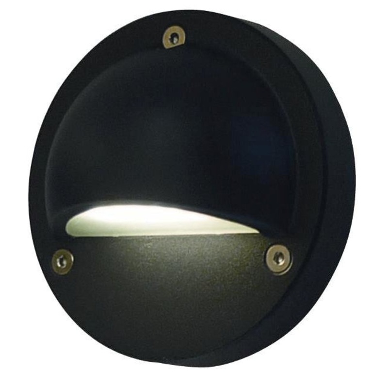 Step Wall Light Surface Mounted 1W Round Black 3000K IP44 Eyelid OD104mm 144LM