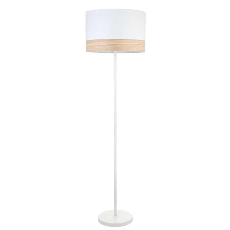 TAMBURA Floor Lamp ES Large White Round H1475mm with Blonde Wood