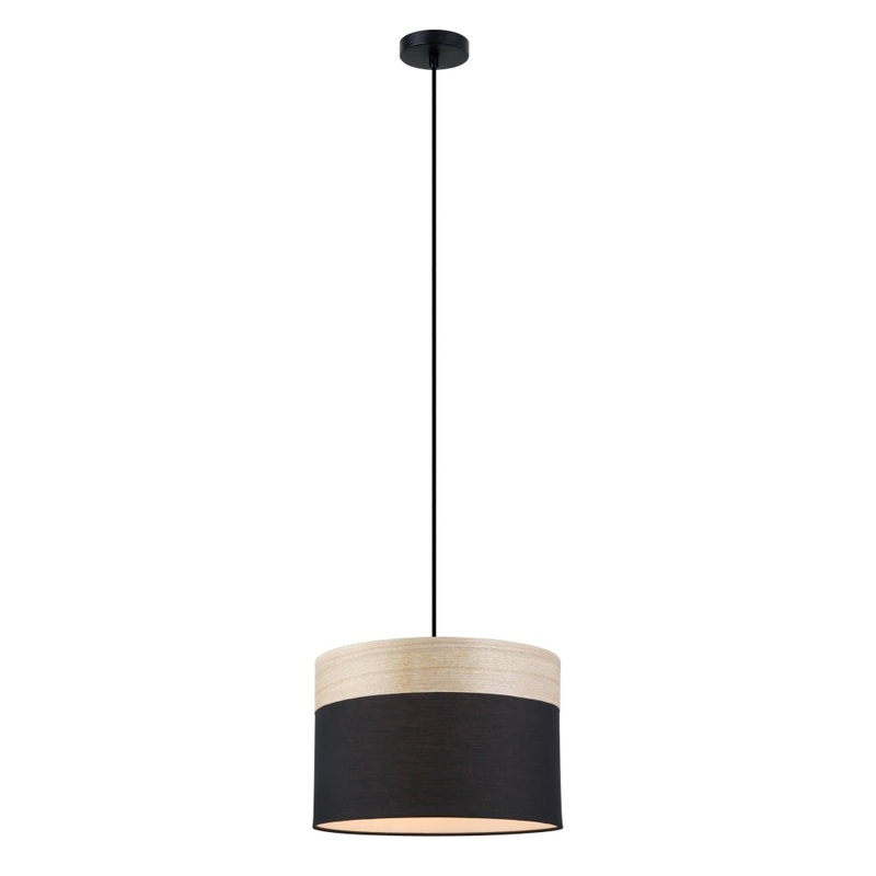TAMBURA Pendant Lamp Light Interior ES Black Cloth Medium Round with Wood Highlight OD300mm