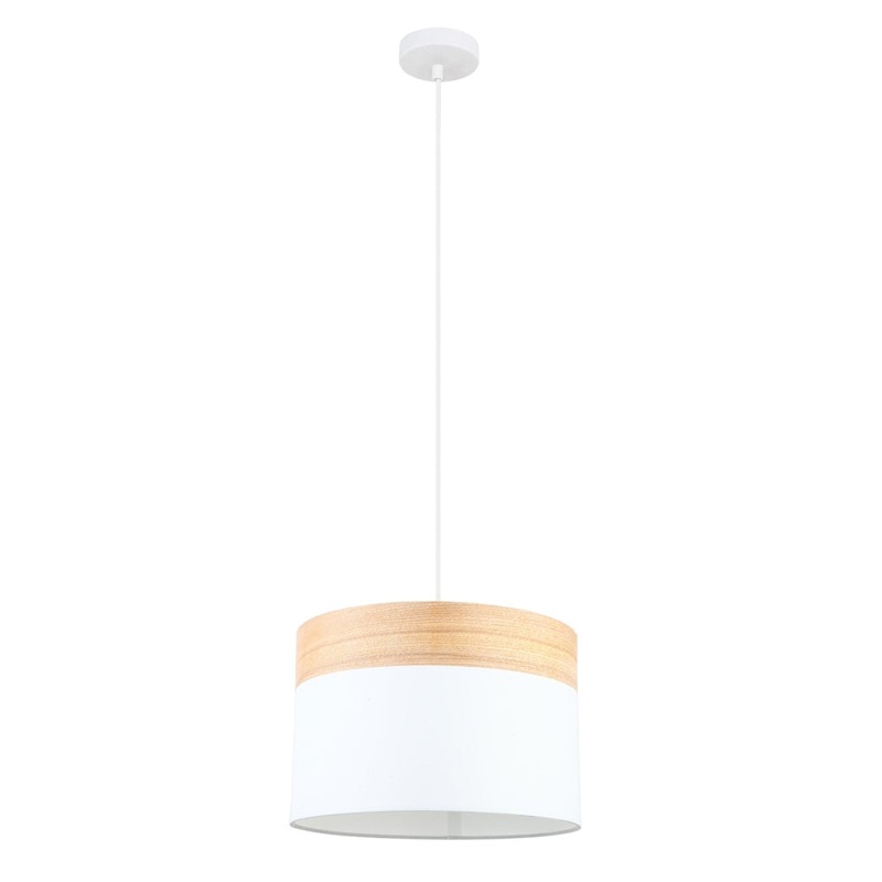 TAMBURA Pendant Lamp Light Interior ES White Cloth Medium Round with Wood Highlight OD300mm