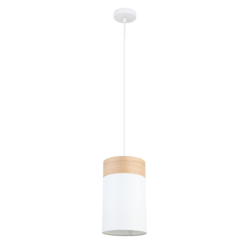 TAMBURA Pendant Lamp Light Interior ES White Cloth Small Oblong with Wood Highlight OD150mm