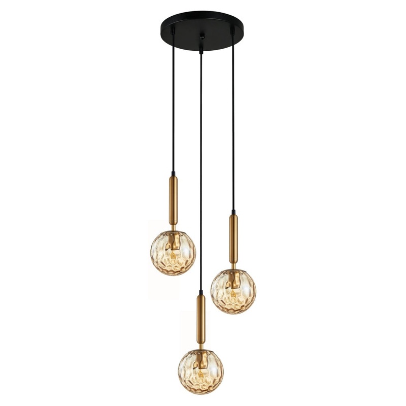 TRATTINO Pendant Lamp Light Interior ES 3X72W Bronze Amber Spherical Glass Enclo Round Base