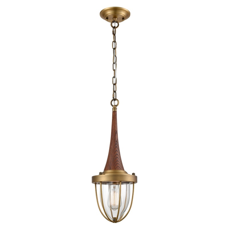 PENDOLO Pendant Lamp Light Interior ES Satin Brass & Dark Wood Cage OD180mm